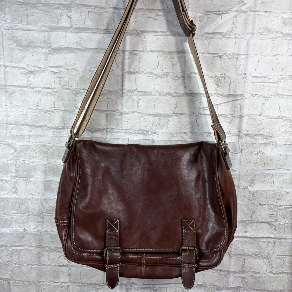 Fossil Graham Brown Leather Messenger Bag Laptop Crossbody Briefcase 15"